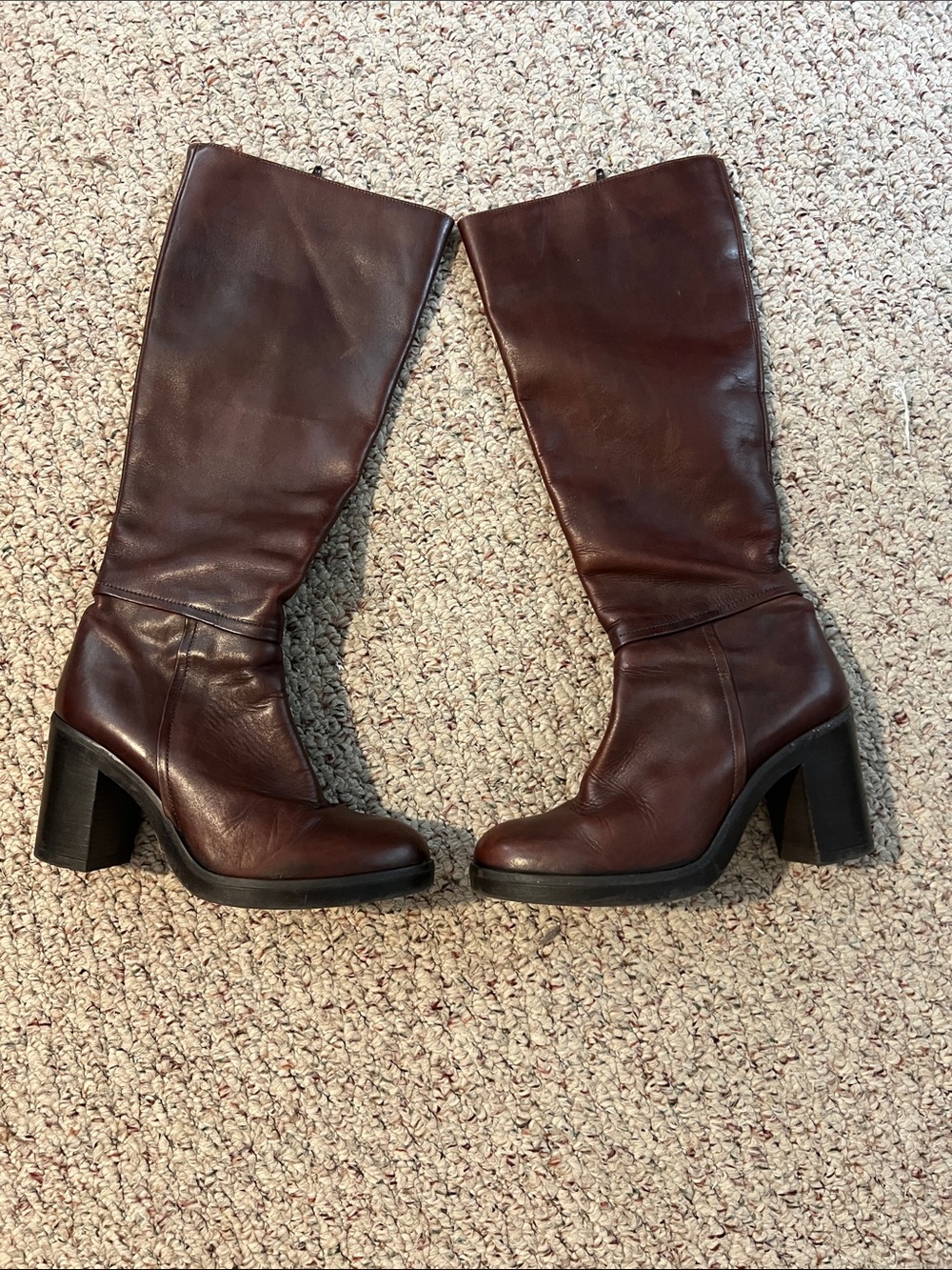Classic Tall Brown Leather Heeled Boots - Women